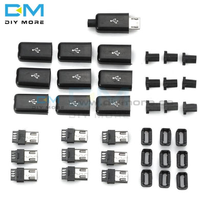 10Pcs Diy Micro Usb Male Plug Connectors Kit W/ Covers Black Diy Electronic Tools