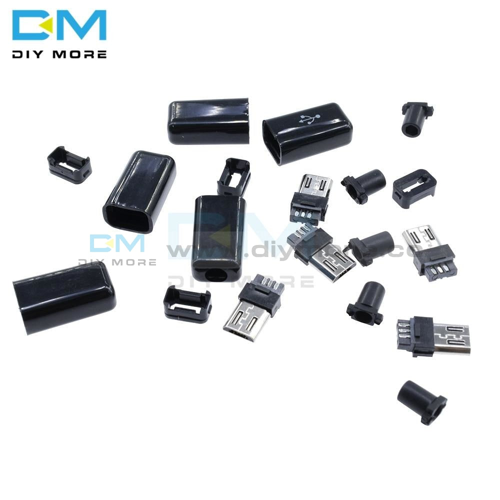 10Pcs Diy Micro Usb Male Plug Connectors Kit W/ Covers Black Diy Electronic Tools