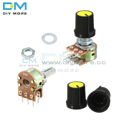 10Pcs Potentiometer Resistor Linear Taper Rotary Caps Yellow Knob Ohm Electronic B1K B2K B5K B10K