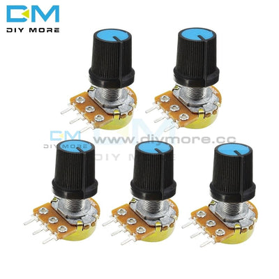 5Pcs Wh148 Rotary Potentiometer B1K 5K 10K 20K 50K 100K B500K Ohm Linear Taper 3 Pin With Blue Caps