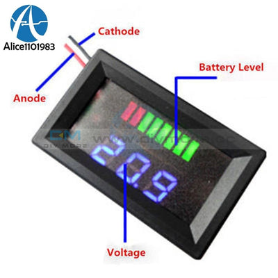 Battery Indicator Dc 12V Blue Led Lead Acid Capacity Acid Tester Voltmeter Charge Level For Arduino