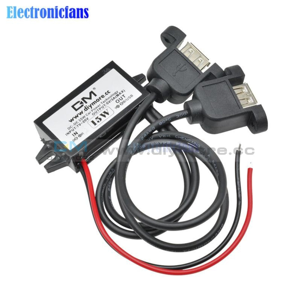 Dual Usb Step Down Buck Converter Adapter Dc 12V To 5V Max 3A Car Power Module With Cable Female