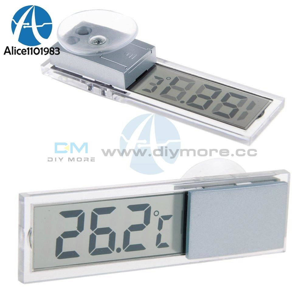 Mini 2 In 1 Lcd Digital Auto Car Truck Clock + Thermometer With Suction Cup Ag10 Button Cell Battery