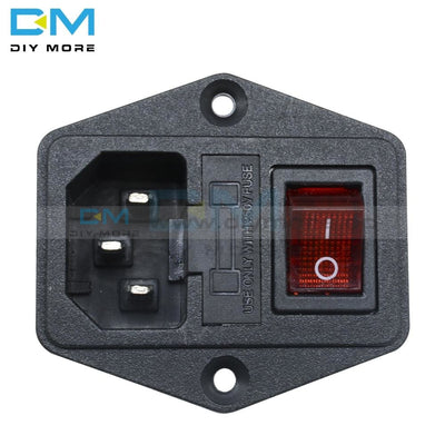 New Ac 250V 10A Black Red 3 Terminal Power Socket With Fuse Holder Tools