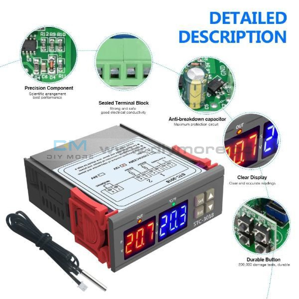 Stc-3018 12V 24V 110-220V Digital Temperature Controller Thermostat Heating Cooling Switch