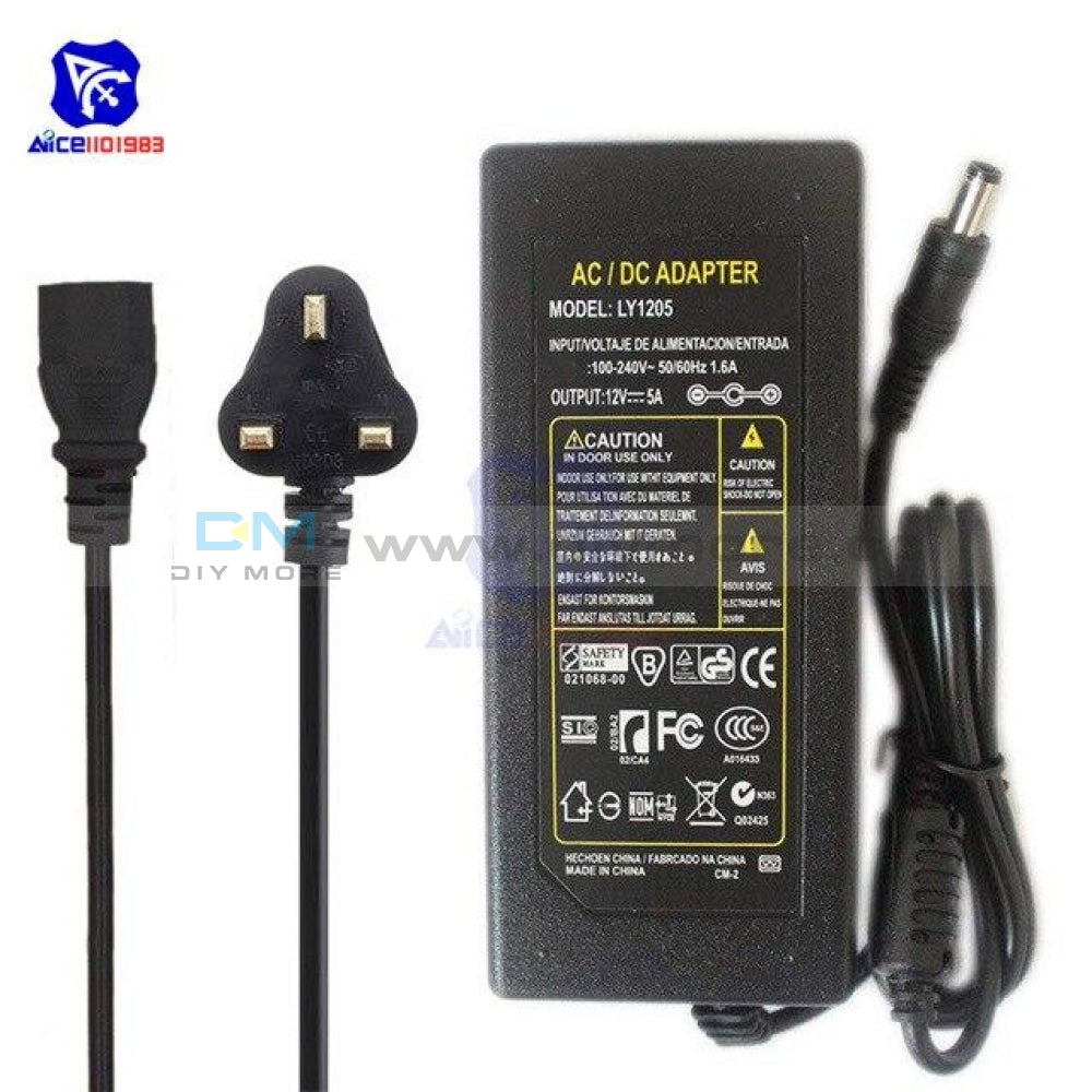 Ac 100 240V To Dc 12V 5A Power Supply Adapter 2.1Mm X 5.5Mm Plug For Led Strip Flexible Lights