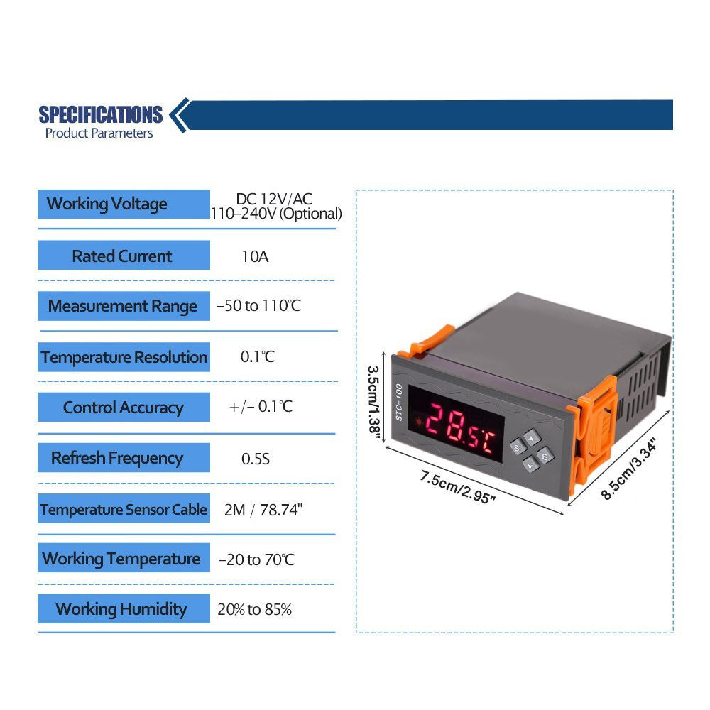 STC-100 12V LCD Digital Temperature Controller Thermostast ℃&℉ With Alarm Sensor