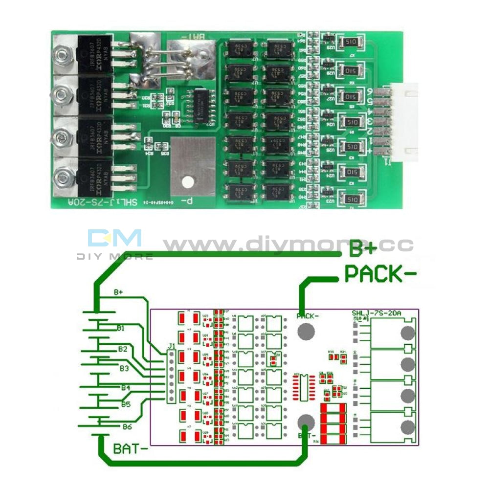 7s Cells 24V 20A W/Balancing Lithium 18650 Battery BMS Protection Boar ...