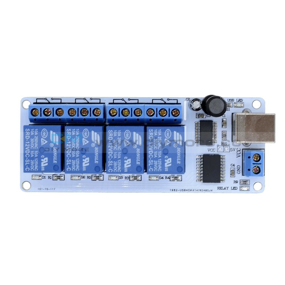 Relais USB 4 Canaux 5V/12V/24V - Contrôle Par PC Pour Domotique, Automatisation - Avec Alimentation Séparée - 9