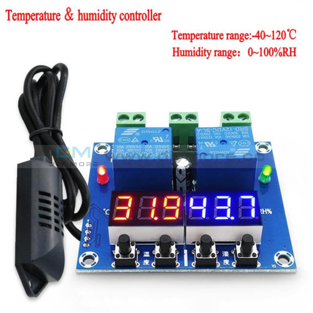 Dc 12V Led Digital Temperature Humidity Controller Dual Output Thermostat M452 Blue