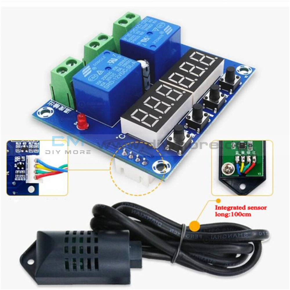 Dc 12V Led Digital Temperature Humidity Controller Dual Output Thermostat M452