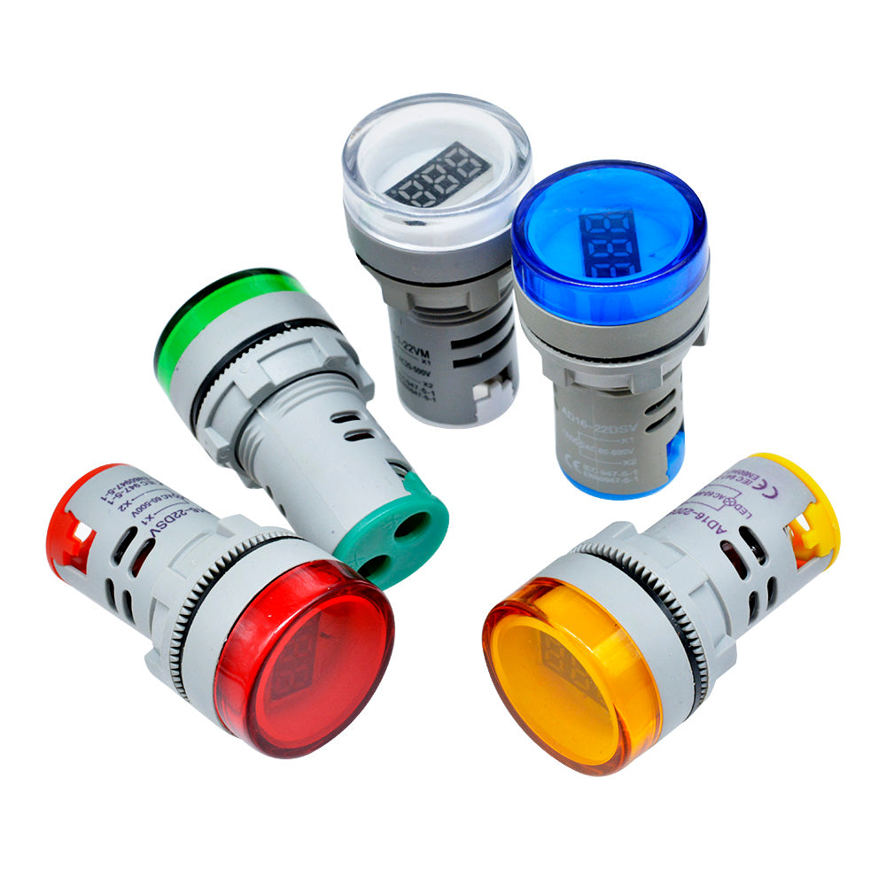 Mini LED Voltmeter Voltage Meter Indicator Pilot Light 22MM AC60-500V ...