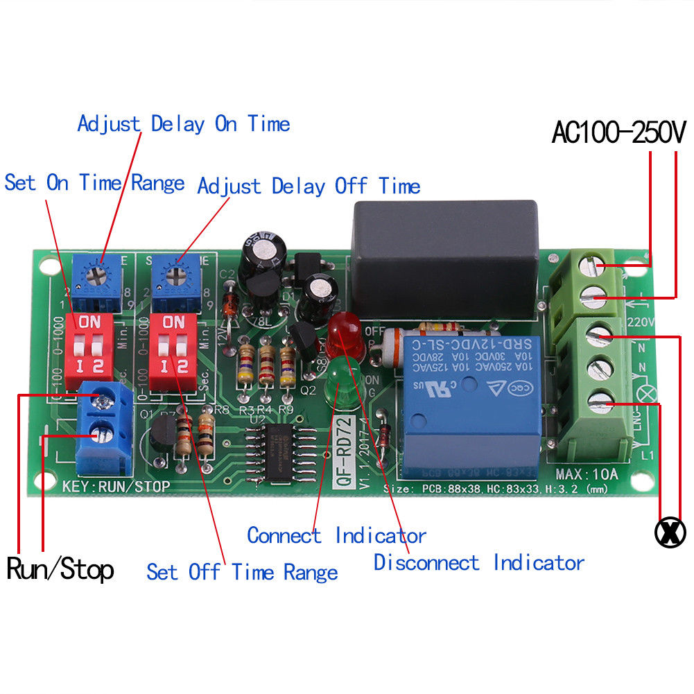 AC110V 120V 220V 230V Cycle Delay Timing Timer Relay Switch Turn ON/OFF Module