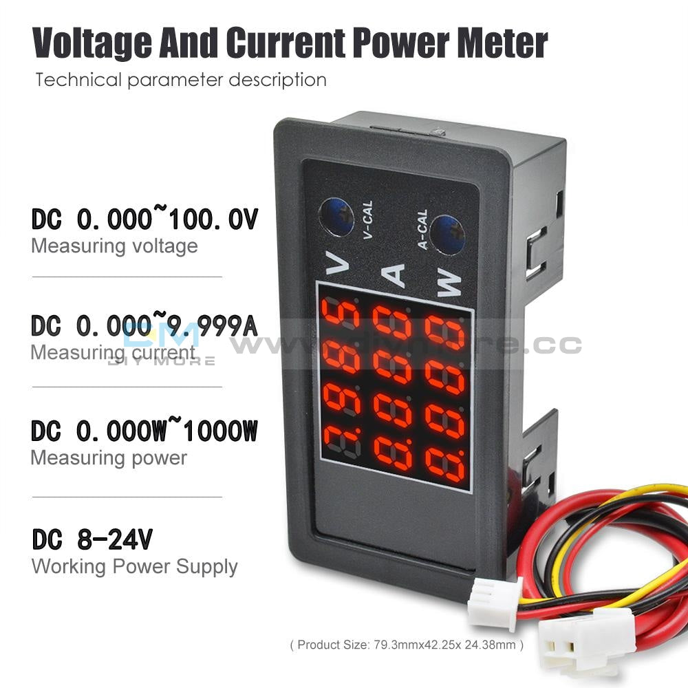 Dc 100V 10A 1000W Voltage Current Power Meter Digital Four-Digit Led Thermostat