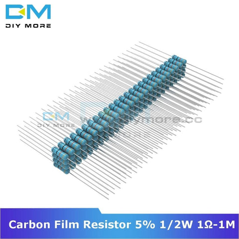 100Pcs Diymore Carbon Film Resistor 5% 1/2W 0.5W 1R 1M Ohm Resistance 1% +1% Electronic Kit 1K 2.2K