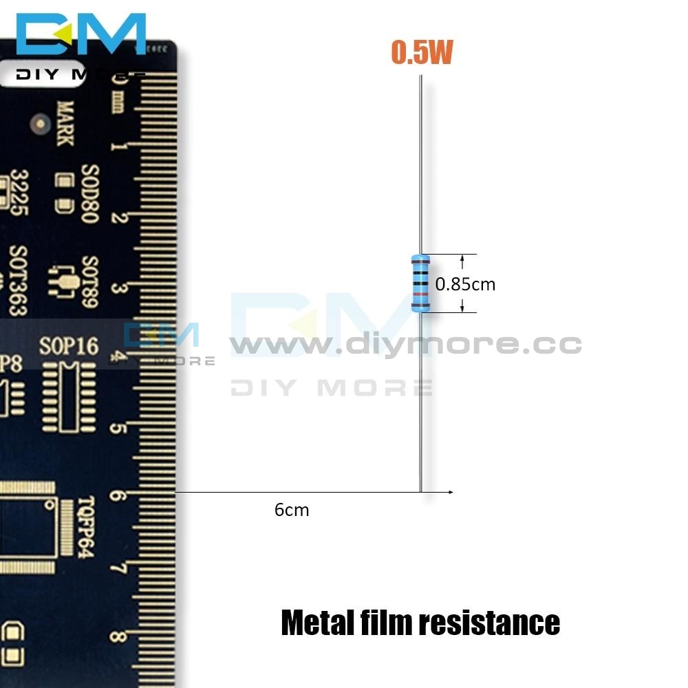100Pcs Diymore Metal Film Resistor 1% +1% 1/2W 0.5W 1R 1M Ohm Resistance Diy Electronic 1K 2.2K 4.7K