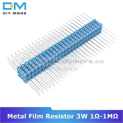 100Pcs Metal Film Resistor 3W 1R 1M Ohm Resistance 2.2R 4.7R 5.1R 10R 20R 22R 47R 1% +1% Diy
