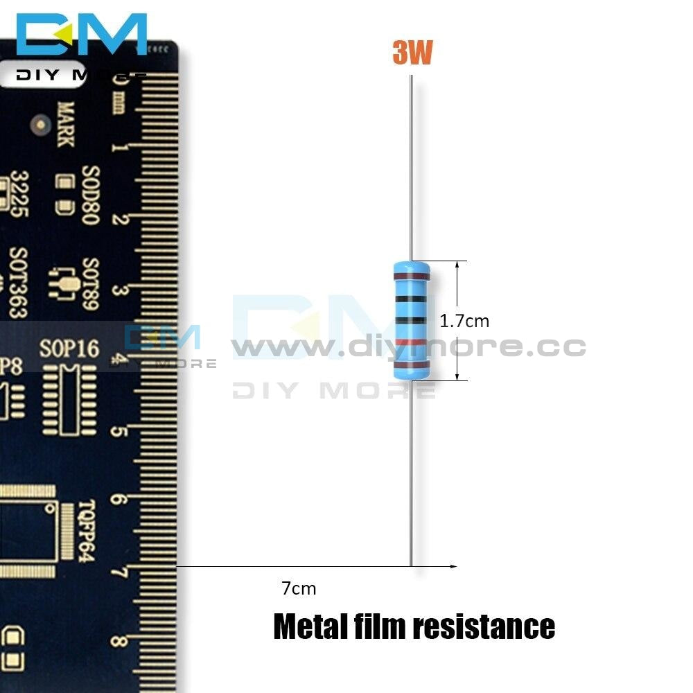 100Pcs Metal Film Resistor 3W 1R 1M Ohm Resistance 2.2R 4.7R 5.1R 10R 20R 22R 47R 1% +1% Diy