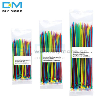 100Pcs Multi Color Self Locking Plastic Nylon Ties Wire Cable Zip 2.5X100Mm 2.5X150Mm 2.5X200Mm