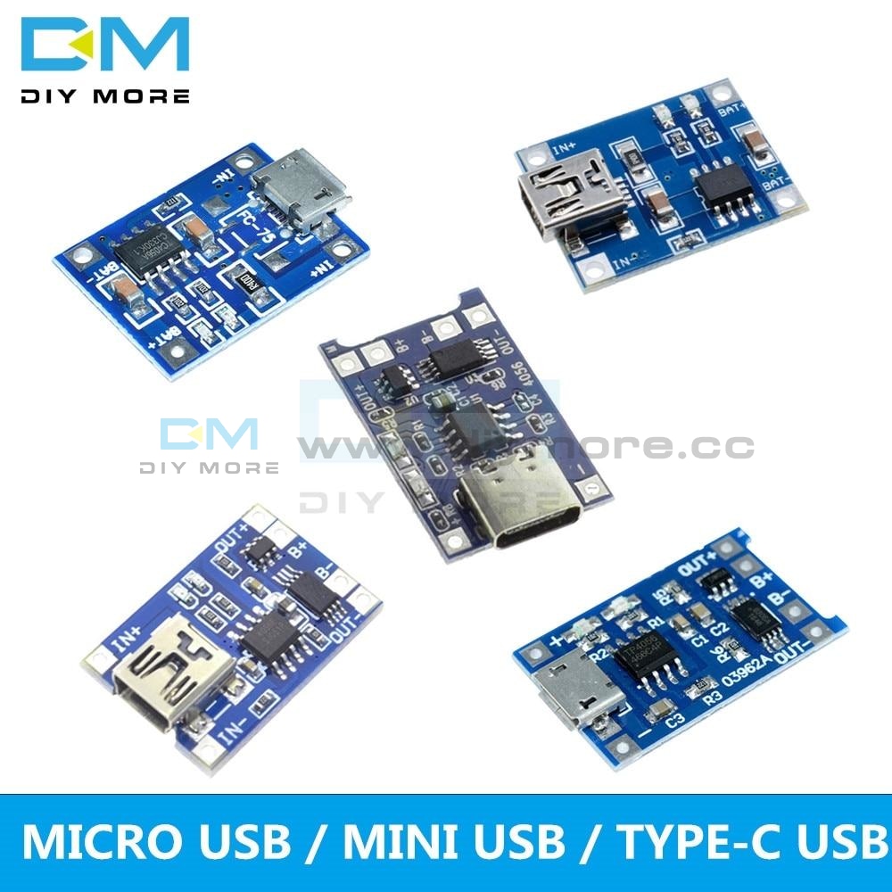 10Pc Type C/micro/mini Usb 5V 1A Li Ion 18650 Tc4056A Lithium Battery Charging Board Charger Module