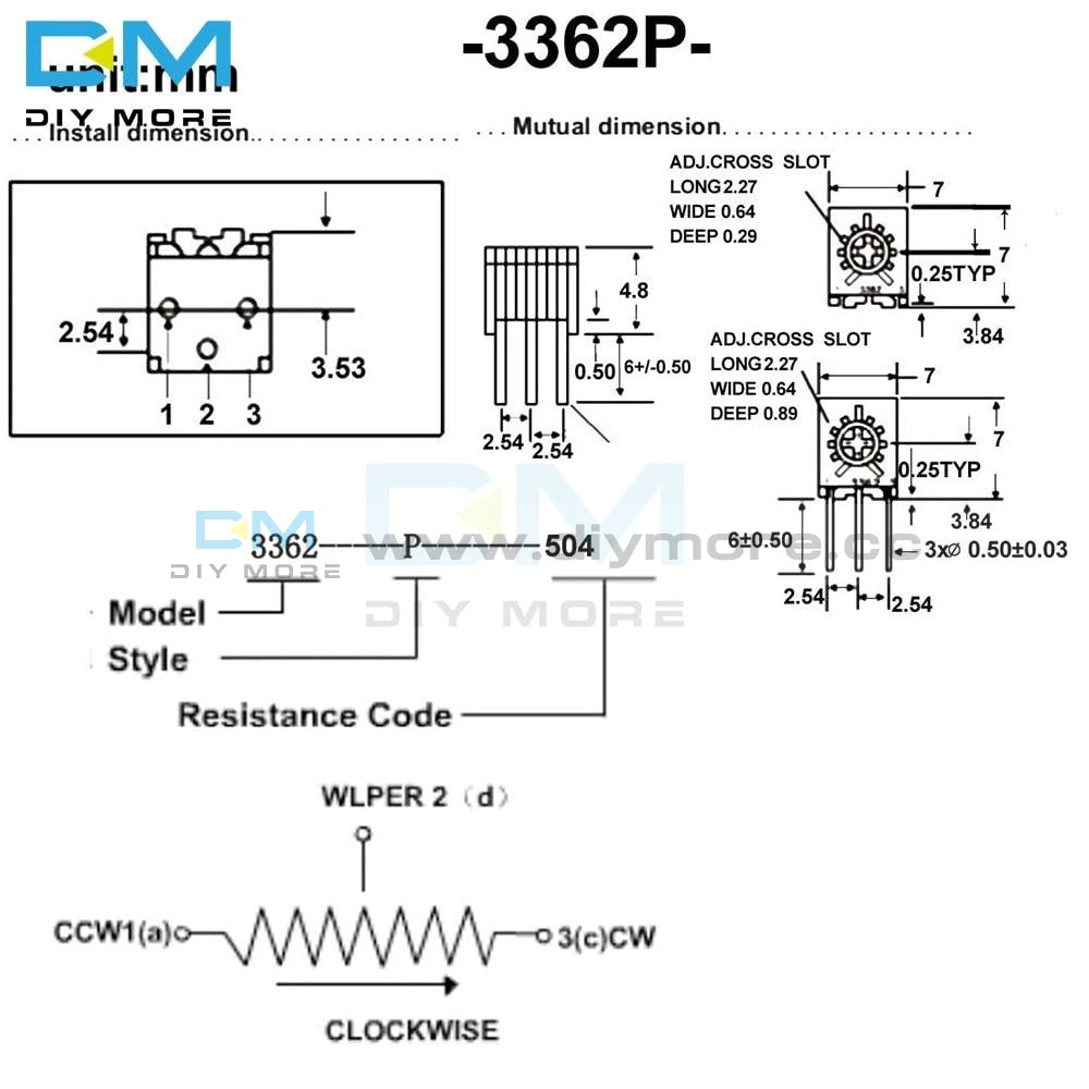 10Pcs 3362P Trimmer Potentiometer Variable Resistor 100R 200R 500R 1K 2K 5K 10K 20K 50K 100K 200K