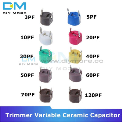 10Pcs 6Mm Trimmer Variable Ceramic Capacitor 3Pf 5Pf 10Pf 20Pf 30Pf 40Pf 50Pf 60Pf 70Pf 120Pf