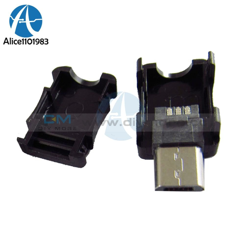 10Pcs Diy Micro Usb 5 Pin T Port Male Plug Socket Connector With Plastic Cover Black Kit Free