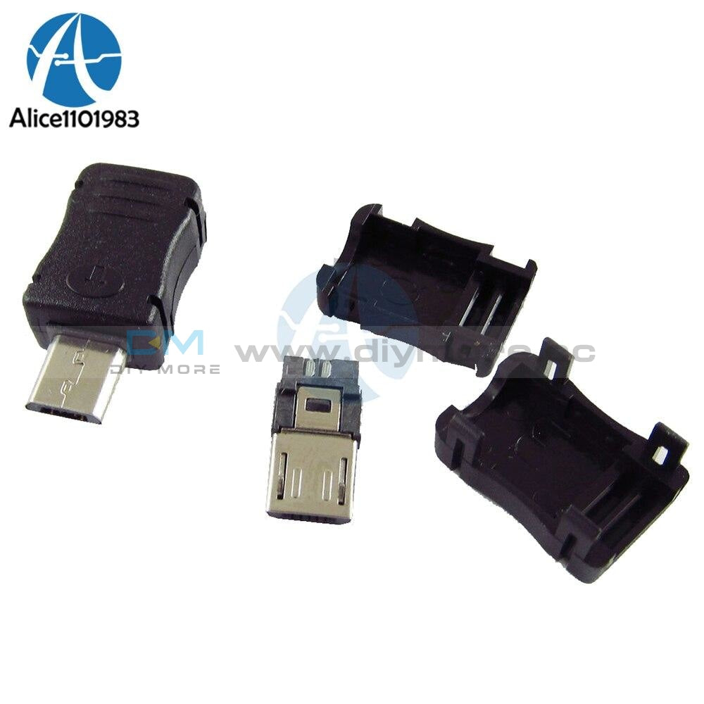 10Pcs Diy Micro Usb 5 Pin T Port Male Plug Socket Connector With Plastic Cover Black Kit Free