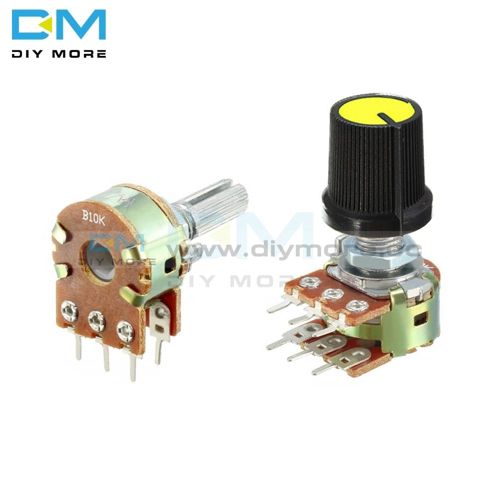 10Pcs Potentiometer Resistor Linear Taper Rotary Caps Yellow Knob Ohm Electronic B1K B2K B5K B10K