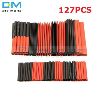 127Pcs Red Black Polyolefin Heat Shrink Tubing Cable Tube Sleeving Kit Wrap Wire Set Pe Sleeves On
