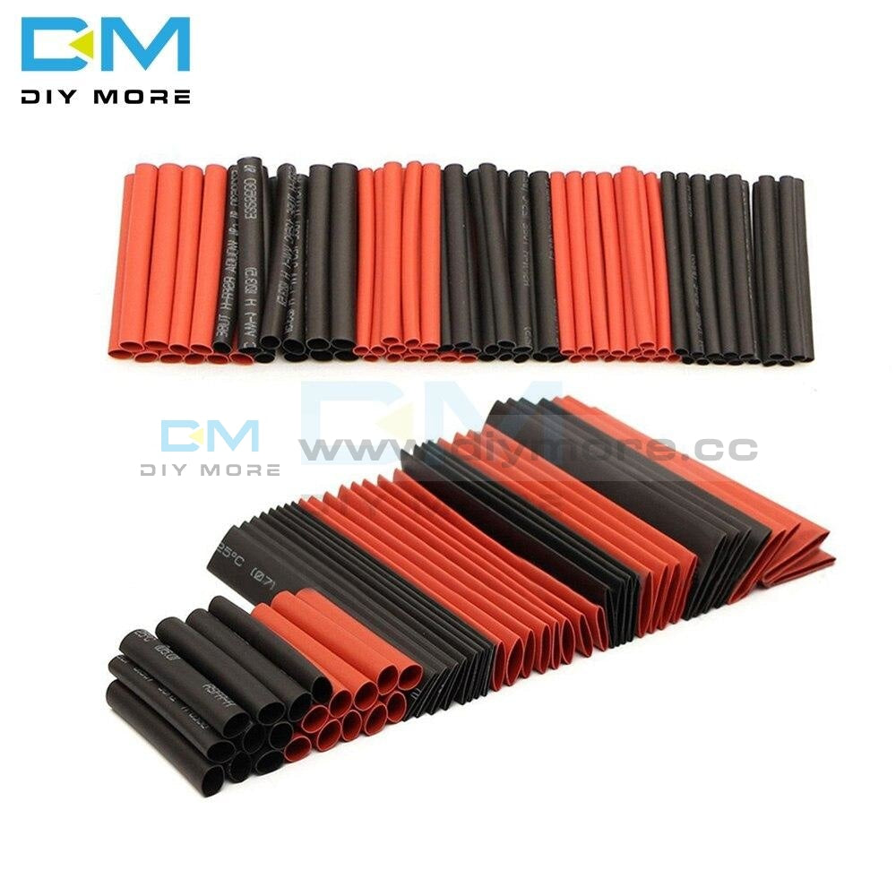127Pcs Red Black Polyolefin Heat Shrink Tubing Cable Tube Sleeving Kit Wrap Wire Set Pe Sleeves On
