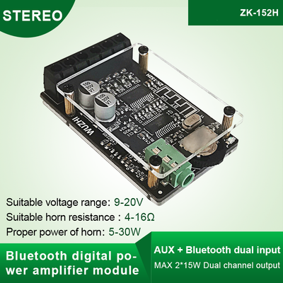 ZK-152H 2X15W 2 Channel Stereo Bluetooth Digital Power Amplifier Board Module