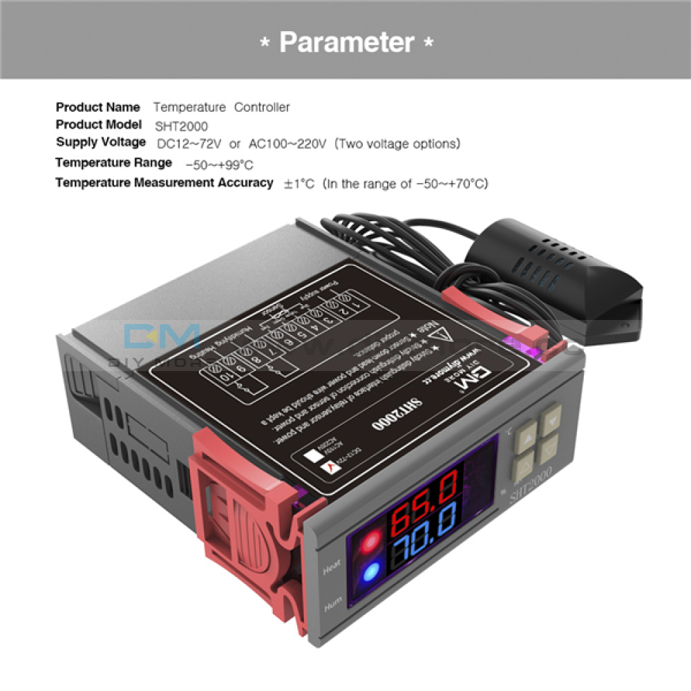 Sht2000 Dc 12-72V 10A Temperature & Humidity Hygrometer Thermostat Controller