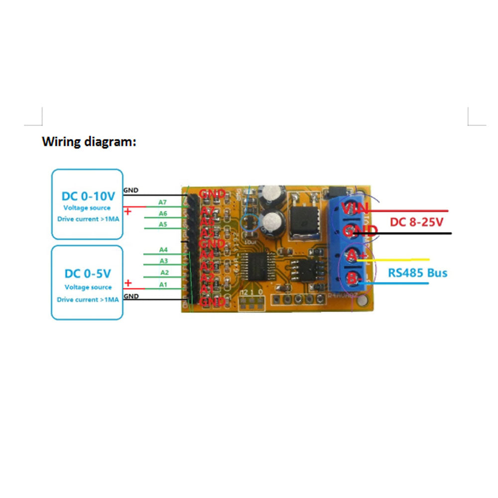 7-kanaals Analoge Spanningsverzamelaar – Modbus RTU ADC – 8-24V – Meet 0-5V En 0-10V – Voor PLC En Computer