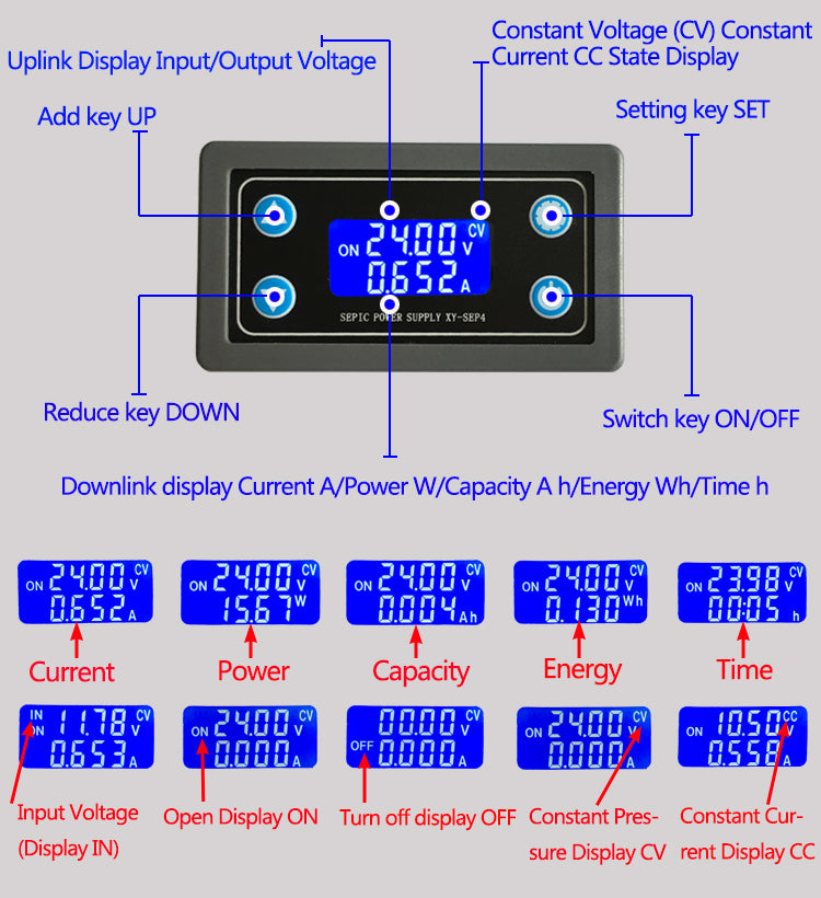 LCD Adjustable Auto DC-DC Buck Boost Converter DC 5-30V Power Supply Module
