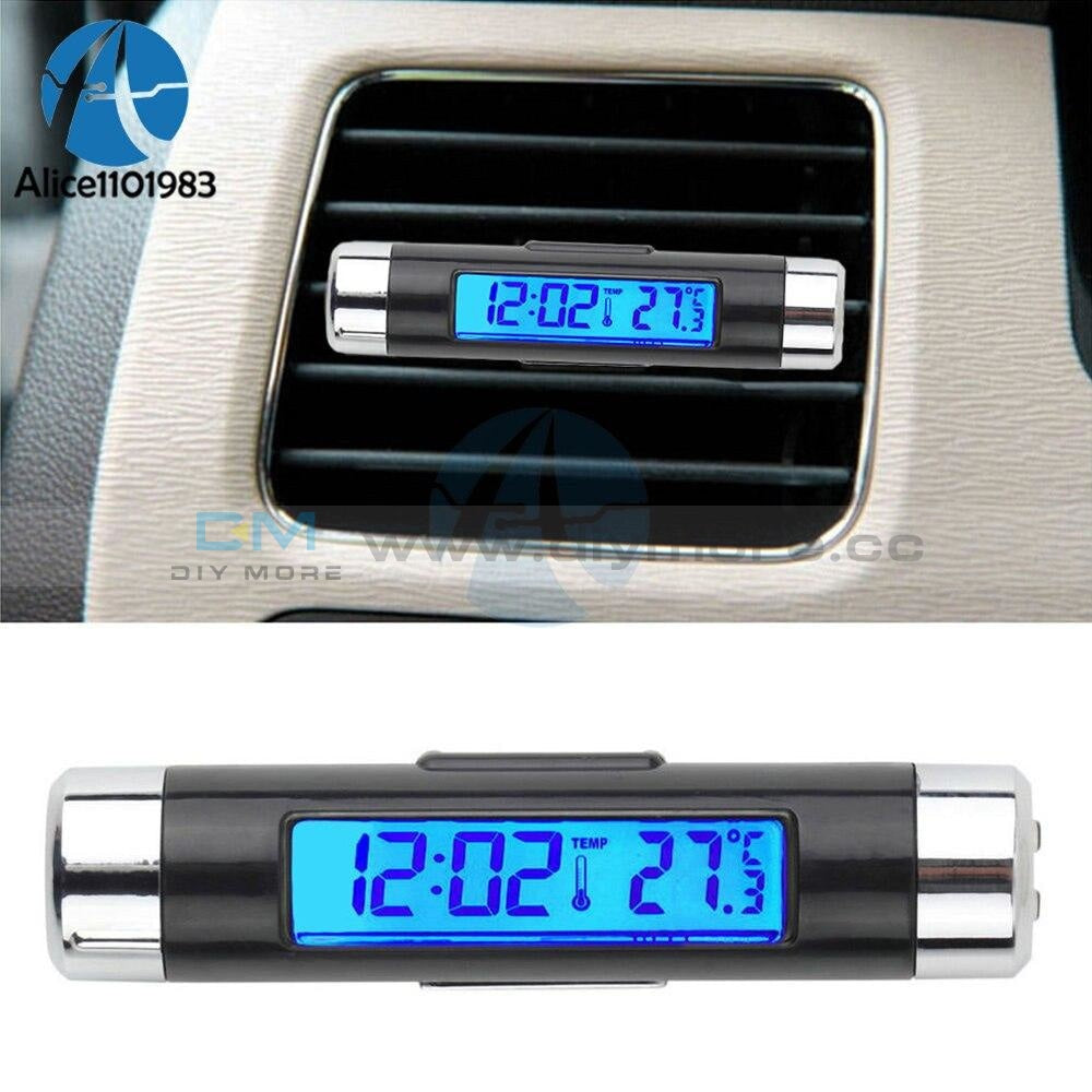 2 In 1 Blue/backlight Car Digital Lcd Temperature Thermometer Auto Clock Indoor Electronic Without