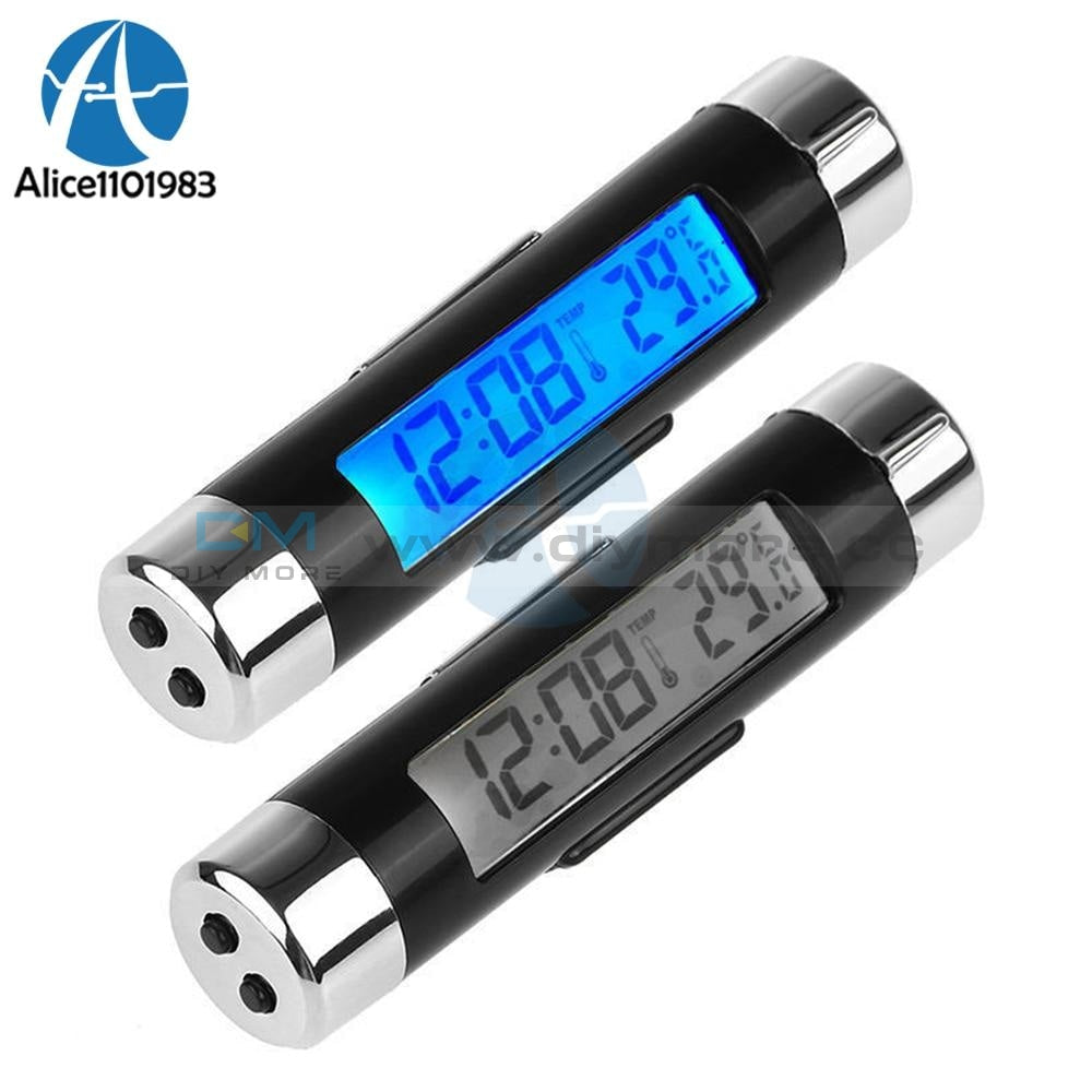 2 In 1 Blue/backlight Car Digital Lcd Temperature Thermometer Auto Clock Indoor Electronic Without