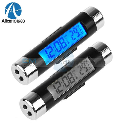 2 In 1 Blue/backlight Car Digital Lcd Temperature Thermometer Auto Clock Indoor Electronic Without