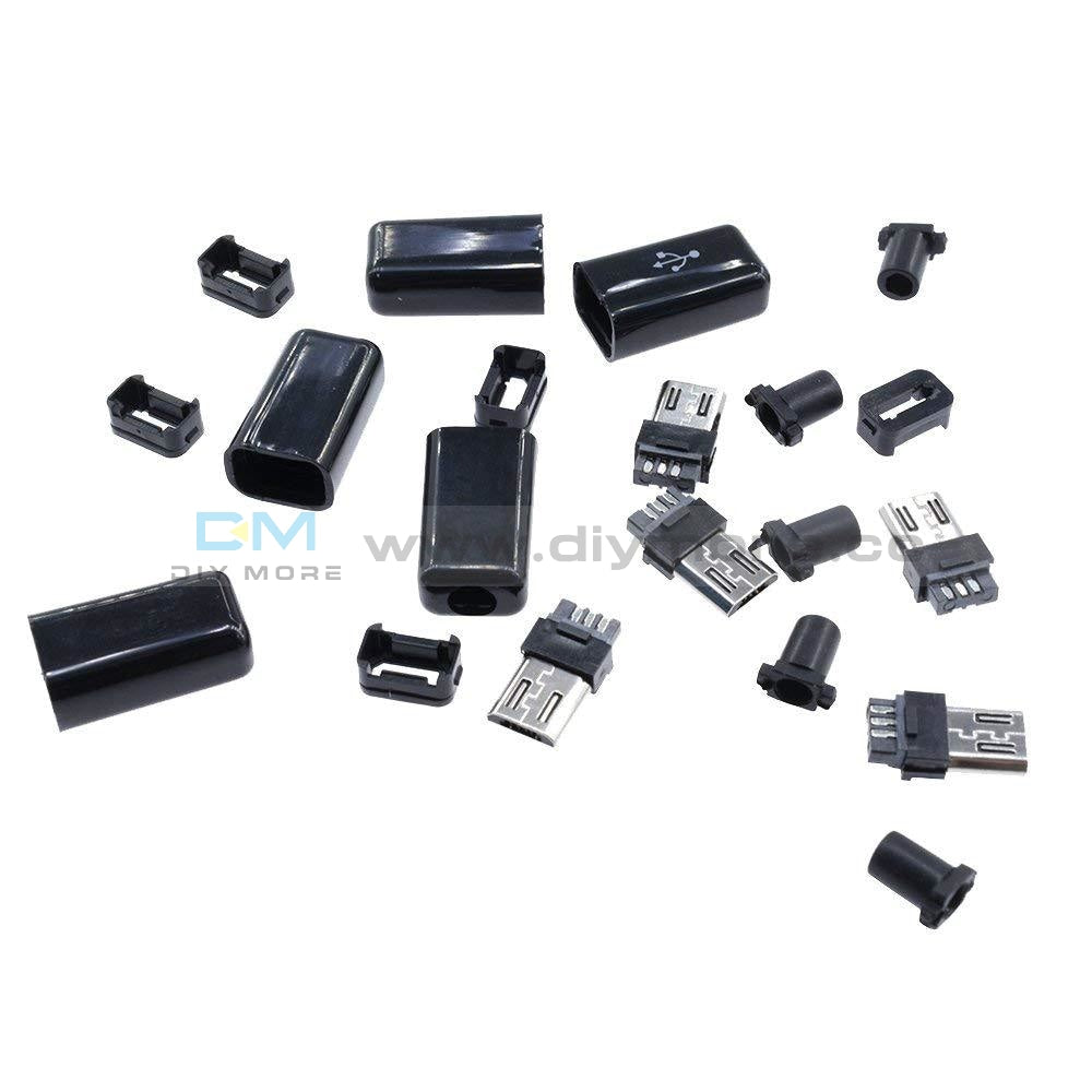 10Pcs Micro Usb Type B Male Plug Connector Kit With Plastic Cover For Diy Tools