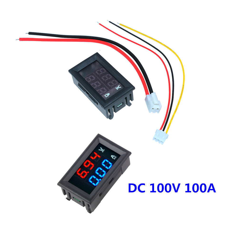 DC 100V 100A 0.28" LED Dual Digital Voltmeter Ammeter Blue + Red Volt Amp Meter