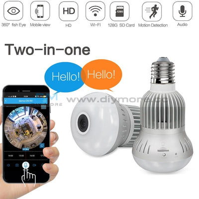 360° 1080P Wifi Wireless Panoramic Fisheye Camera Bulb Light Home Security Cctv Lamp Night On