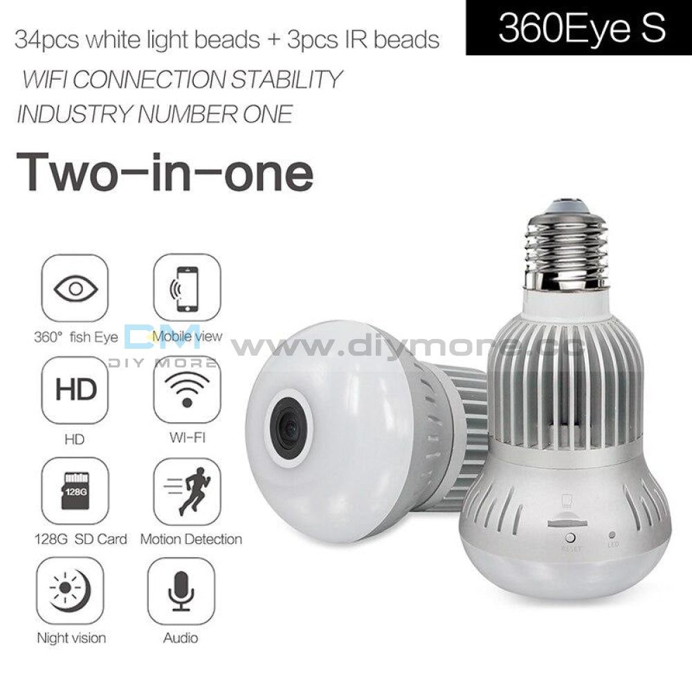 360° 1080P Wifi Wireless Panoramic Fisheye Camera Bulb Light Home Security Cctv Lamp Night On