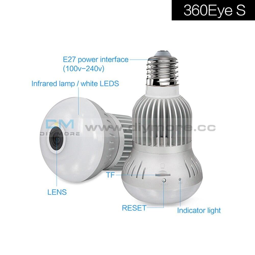 360° 1080P Wifi Wireless Panoramic Fisheye Camera Bulb Light Home Security Cctv Lamp Night On