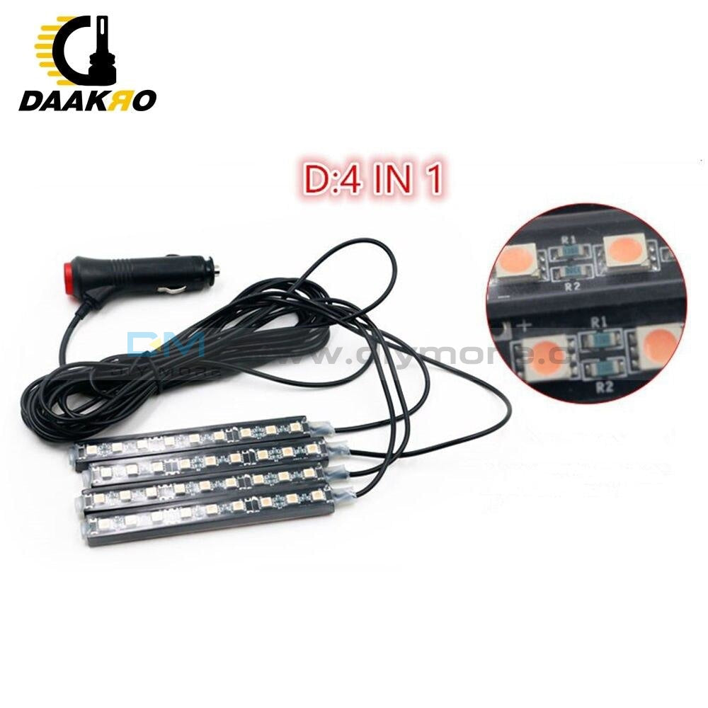 4Pcs Ice Blue 9 Led Charger Interior Light Accessories Car Suv Floor Decorative Set 10W Atmosphere