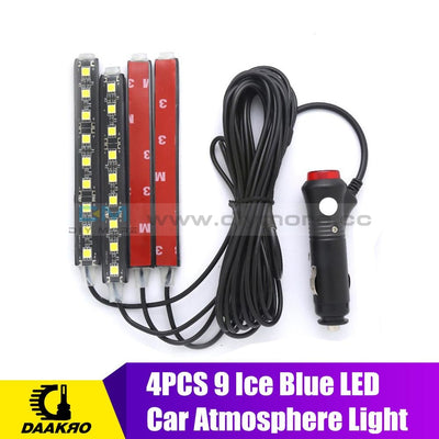 4Pcs Ice Blue 9 Led Charger Interior Light Accessories Car Suv Floor Decorative Set 10W Atmosphere