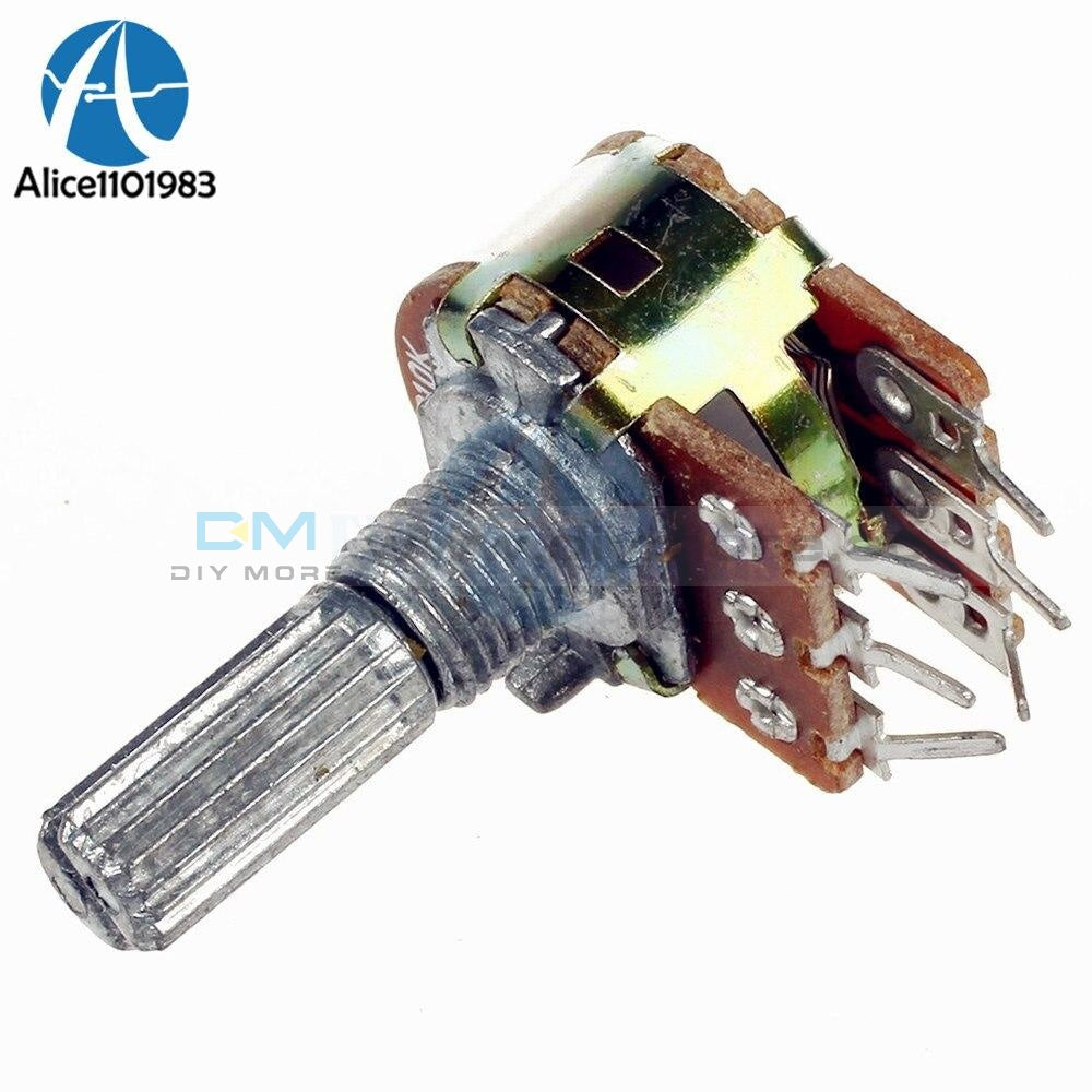 5Pcs B10K 10K Ohm Potentiometer 6 Pins Split Shaft Rotary Linear Stereo Dual Taper Potentiometers