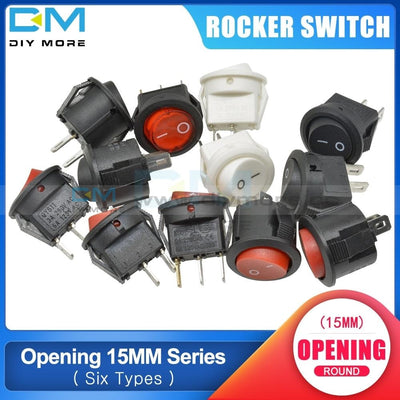 5Pcs Kcd1 15Mm Small Round 2 Pin 3 Files With Light 3A/250V 6A/125V Ac Rocker Switch Seesaw Power