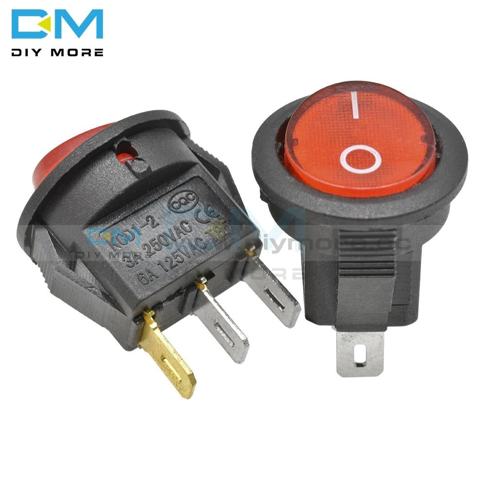 5Pcs Kcd1 15Mm Small Round 2 Pin 3 Files With Light 3A/250V 6A/125V Ac Rocker Switch Seesaw Power