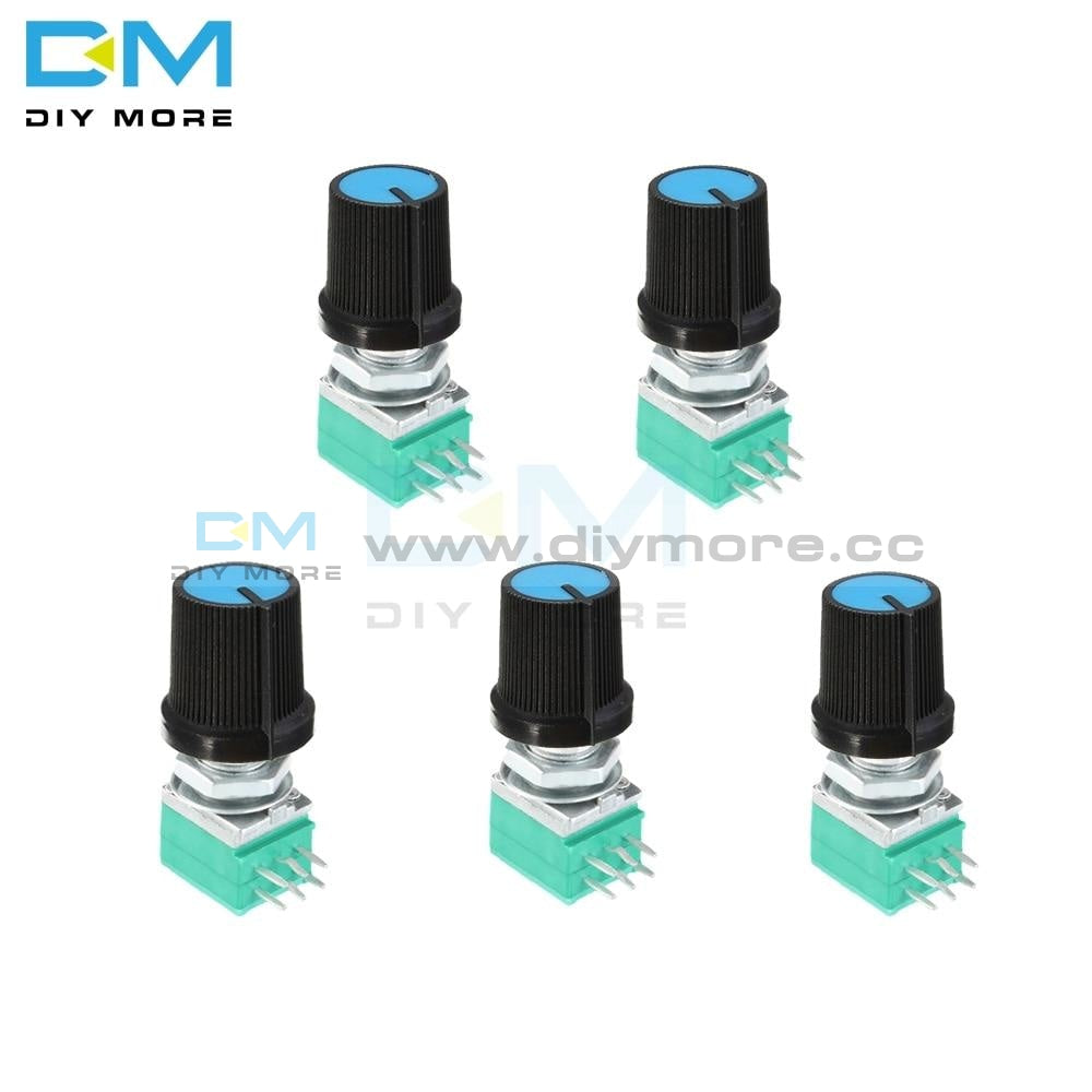 5Pcs Rotary Potentiometer 6 Pin 6P 6Mm Knurled Shaft Single Linear B Type B10K Ohm 10K With Cap Blue
