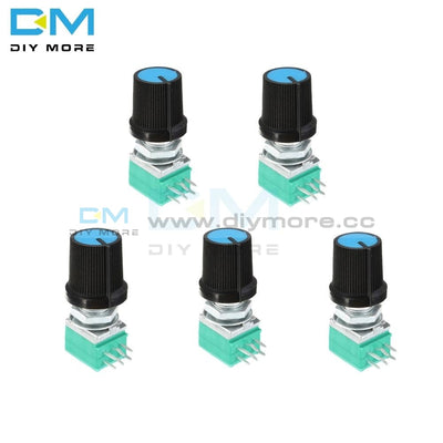 5Pcs Rotary Potentiometer 6 Pin 6P 6Mm Knurled Shaft Single Linear B Type B10K Ohm 10K With Cap Blue